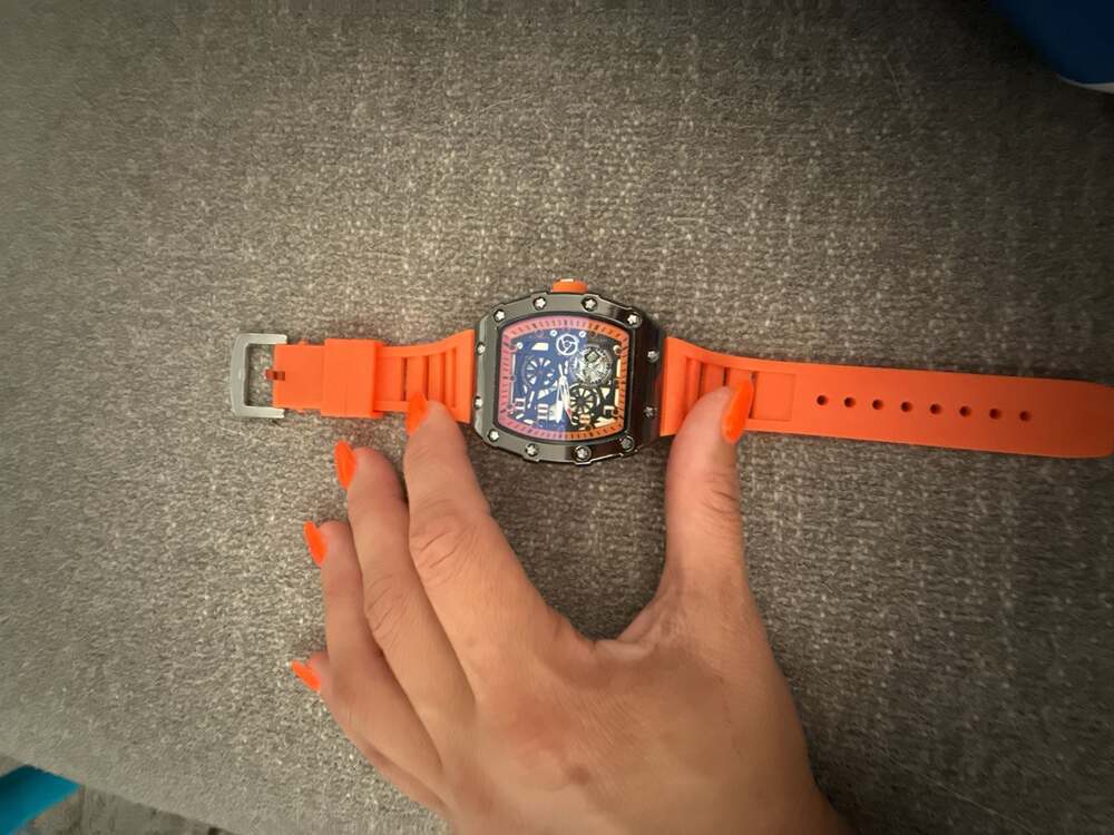 Oruss KR13 Tonneau Analog Wristwatch Richard Style Orange Dial Silicone Strap